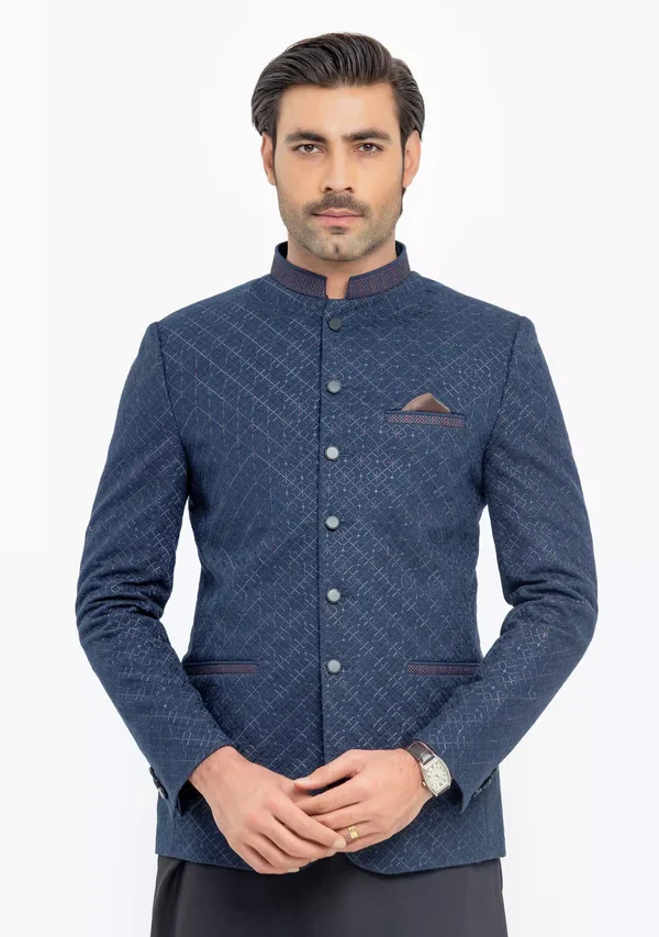 Navy Blue Embroidered Prince Coat