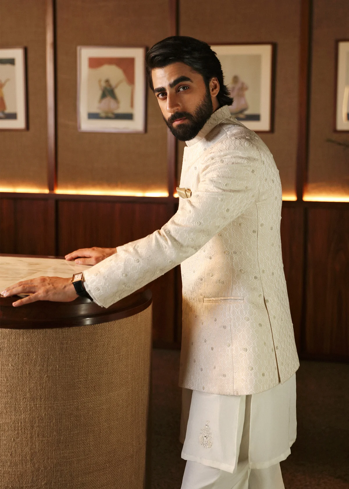 Off White Embroidered Prince Coat - Image 2