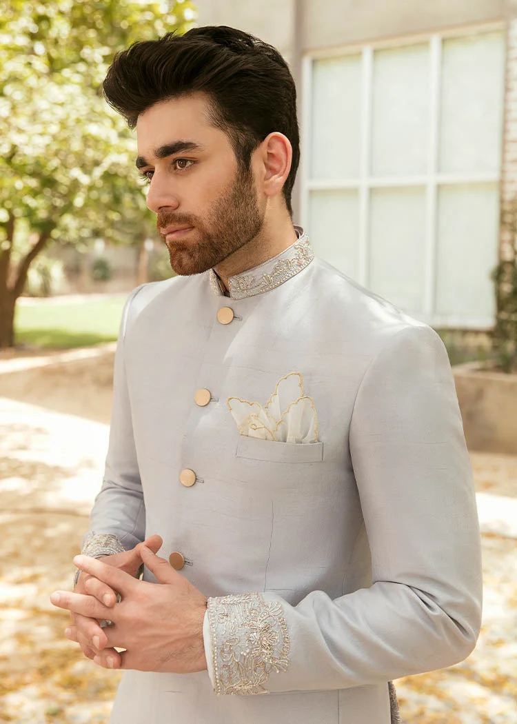 Light Gray Prince Coat With HandWork - Image 2