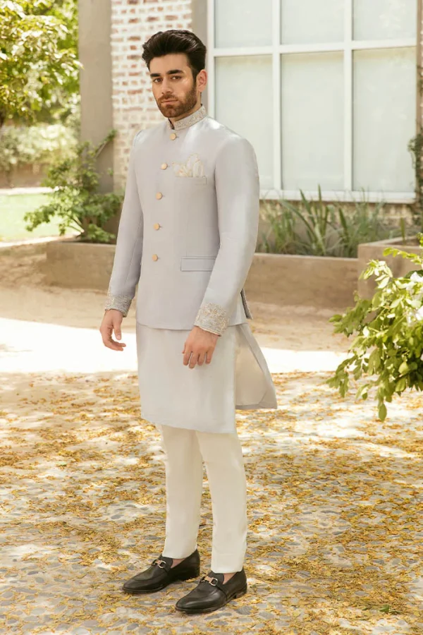 Light Gray Prince Coat With HandWork