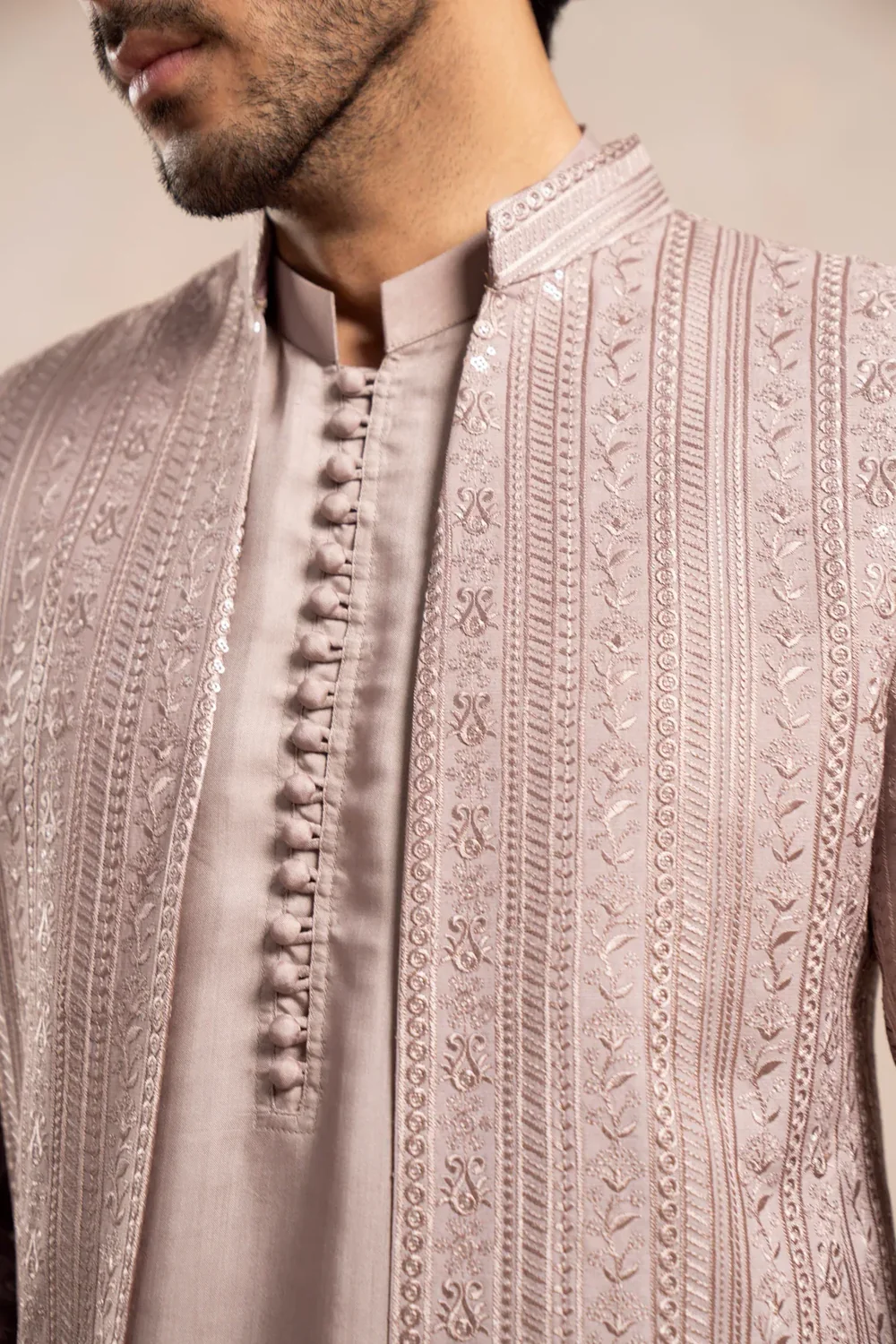 Light Tea Pink Prince Coat in Full Embroidery - Image 2