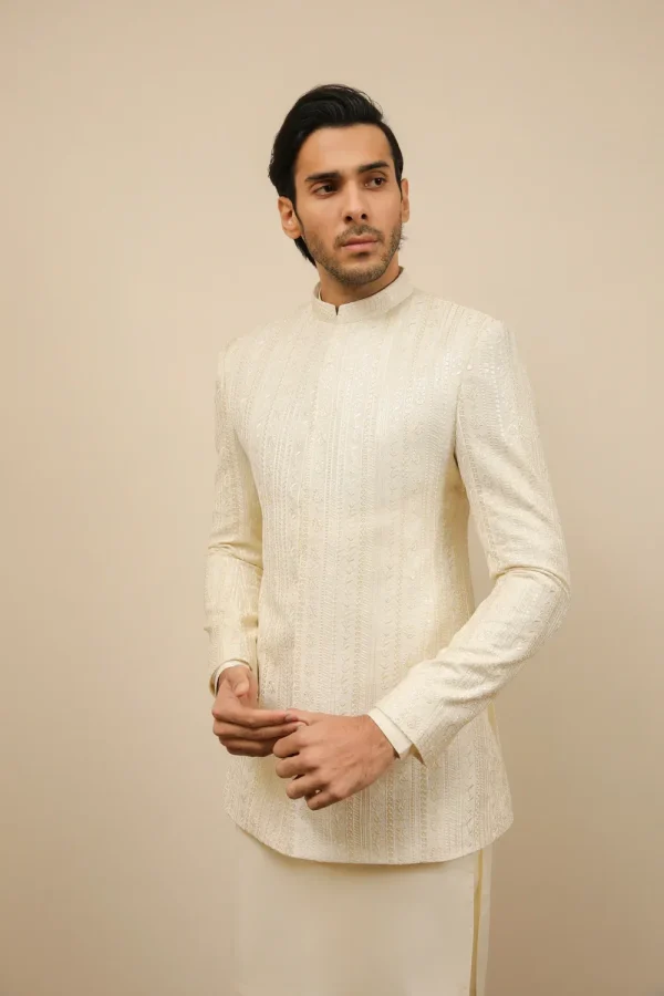 Cream Fully Embroidered Prince Coat